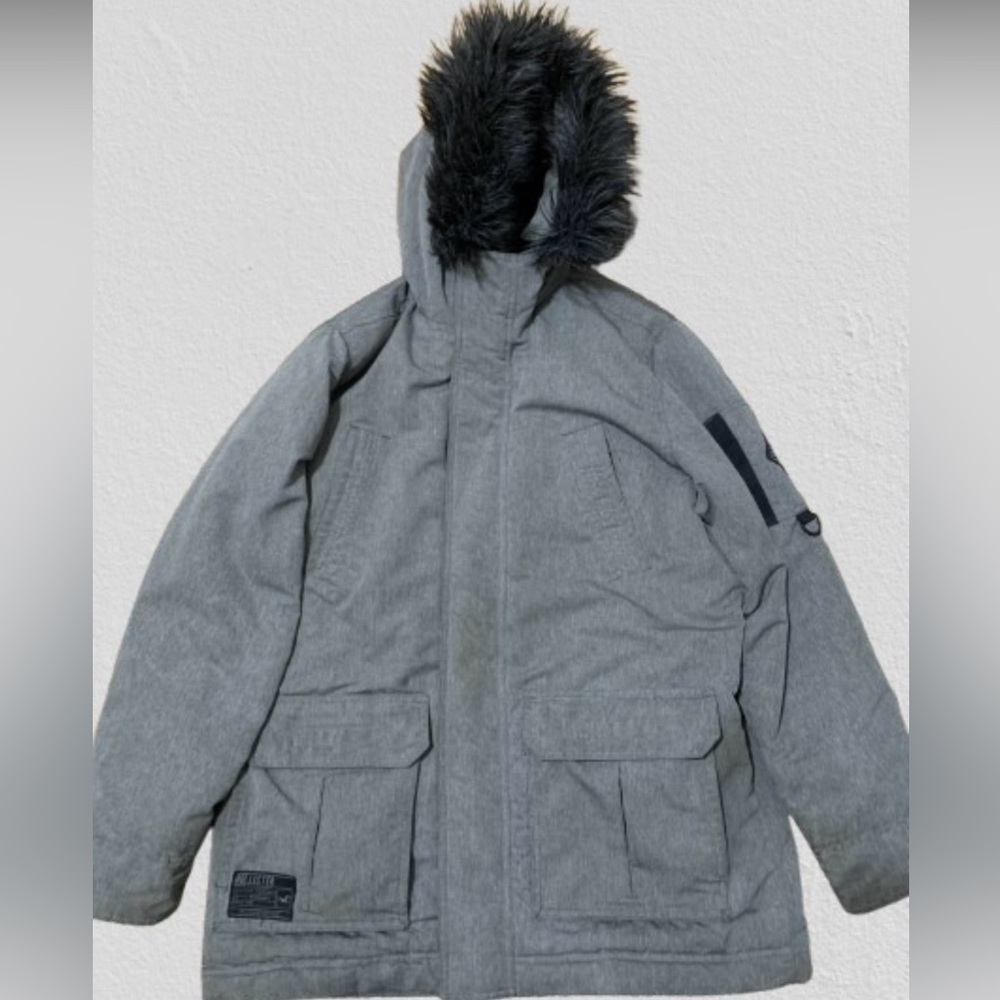 Hollister Gray Winter Jacket Men with Logo XL